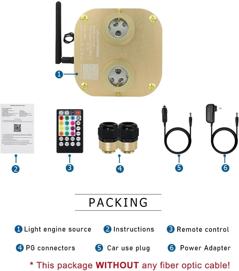 AKEPO 20W Dual-Head Twinkle Fiber Optic Light Box, APP Control Twinkle Light Engine Music Activated with 28-Key Remote for Headliner Starlight kit - Image 5